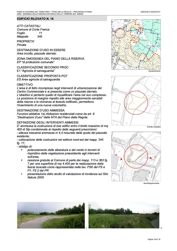 La scheda n.16 aggiunta a quelle degli edifici realmente esistenti nell'Area Sensibile della Riserva